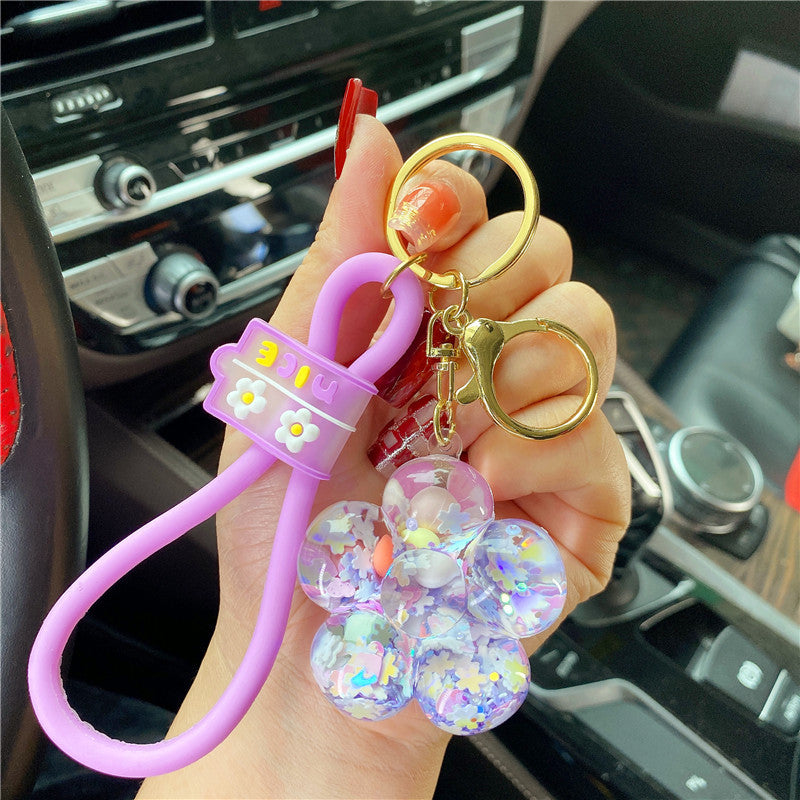 Wholesale Acrylic Sunflower Into Oil Liquid Drift Bottle Keychain